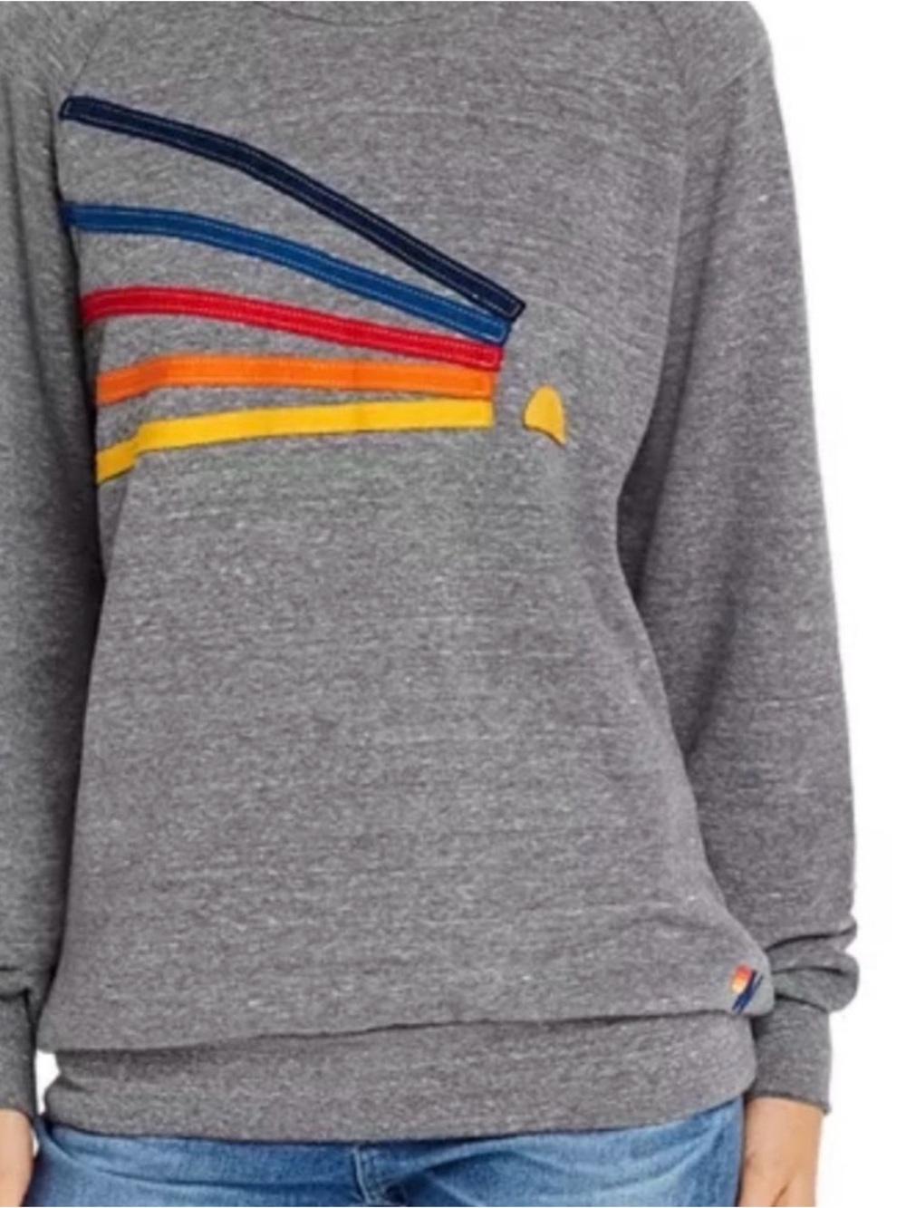 Aviator Nation Heather Gray Pullover with Rainbow Stripe Accent